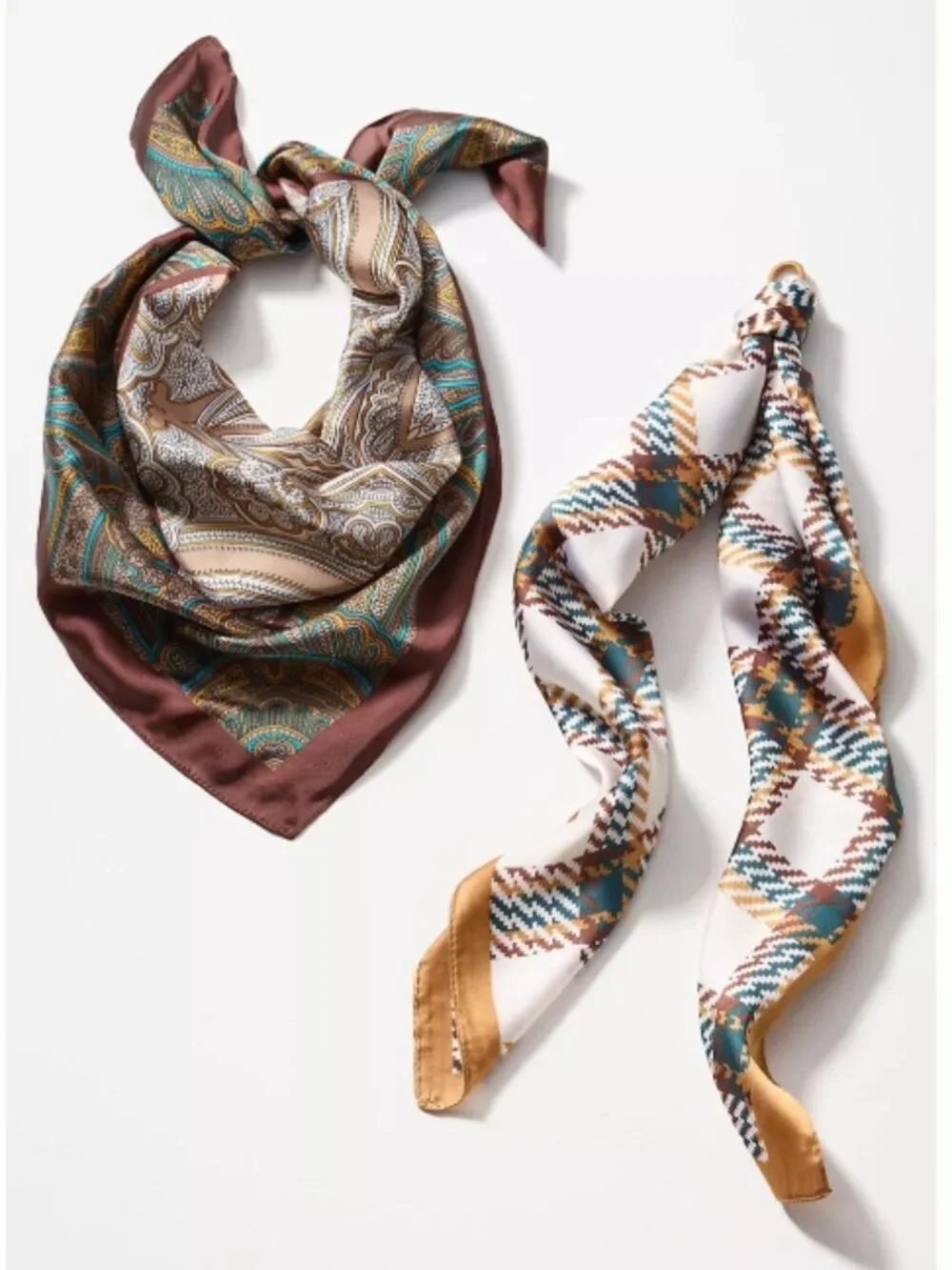 NWT Anthropologie Silky Printed Hair Heritage Brown Scarves Set of 2
